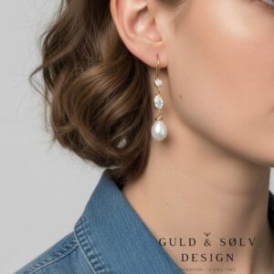 Perle øreringe med zirkonia sten - Forgyldt sølv