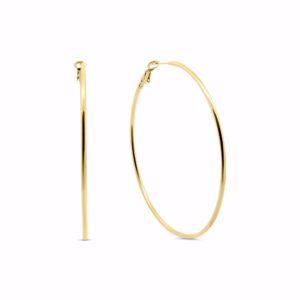 Klassiske hoops i PVD‑guldfarvet stål, 70 mm.