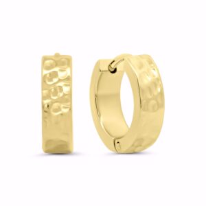 Hoops i PVD‑guldbelagt rustfrit stål med hamret overflade, 10 mm.