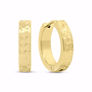 Hoops i PVD‑guldbelagt rustfrit stål med hamret overflade, 14 mm.