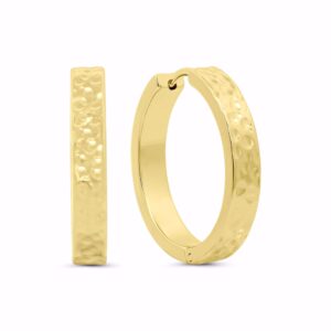 Hoops i PVD‑guldbelagt rustfrit stål med hamret overflade, 20 mm.