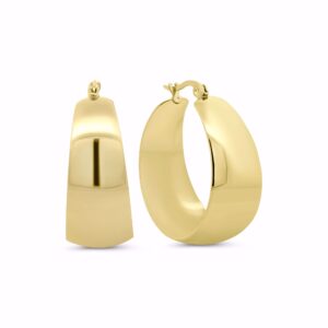 Blankpolerede hoops i PVD‑guldbelagt rustfrit stål, 30 mm.