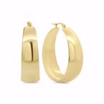 Store blankpolerede hoops i PVD‑guldbelagt rustfrit stål, 40 mm.