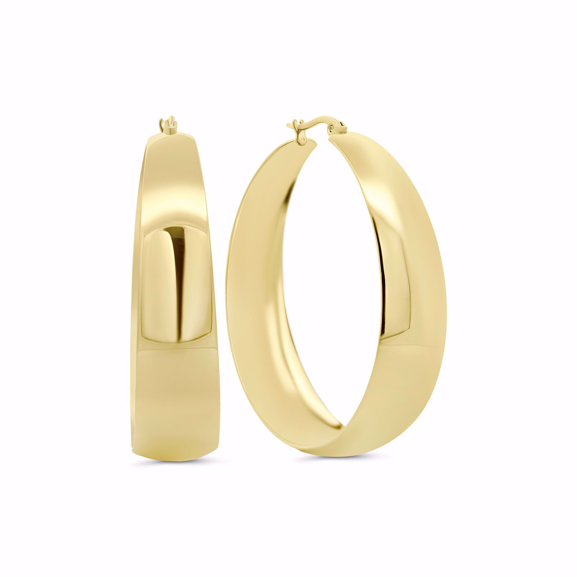 Blankpolerede chunky hoops i PVD‑guldbelagt rustfrit stål.