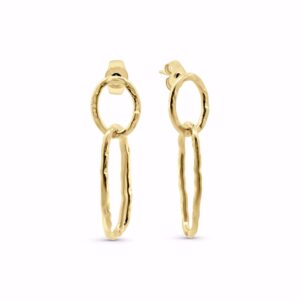 PVD‑guldbelagte hænge øreringe i rustfrit stål med hamret struktur.