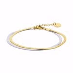 Dobbelt armbånd i stål og PVD‑guldfarvet stål med flad slangekæde.