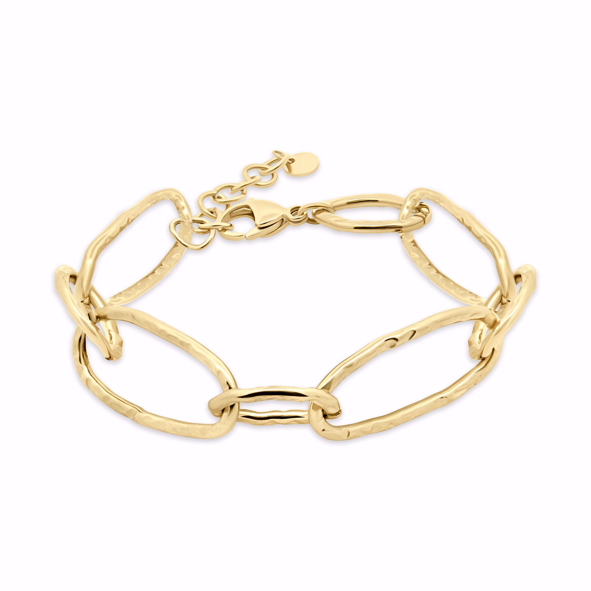 Struktureret kædearmbånd i guldfarvet rustfrit stål.