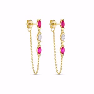 Forgyldte ørekæder med pink og klar zirkonia.