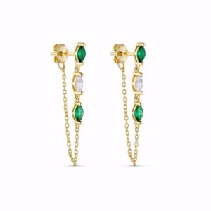 Forgyldte øreringe med grøn og klar zirkonia.