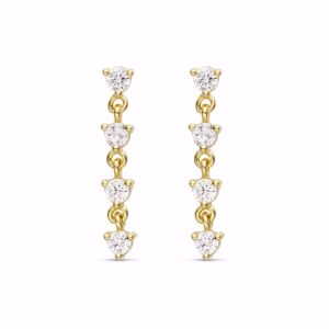 Hængeøreringe i forgyldt 925 sterling sølv med fire klare zirkonia. Længde 1,8 cm.