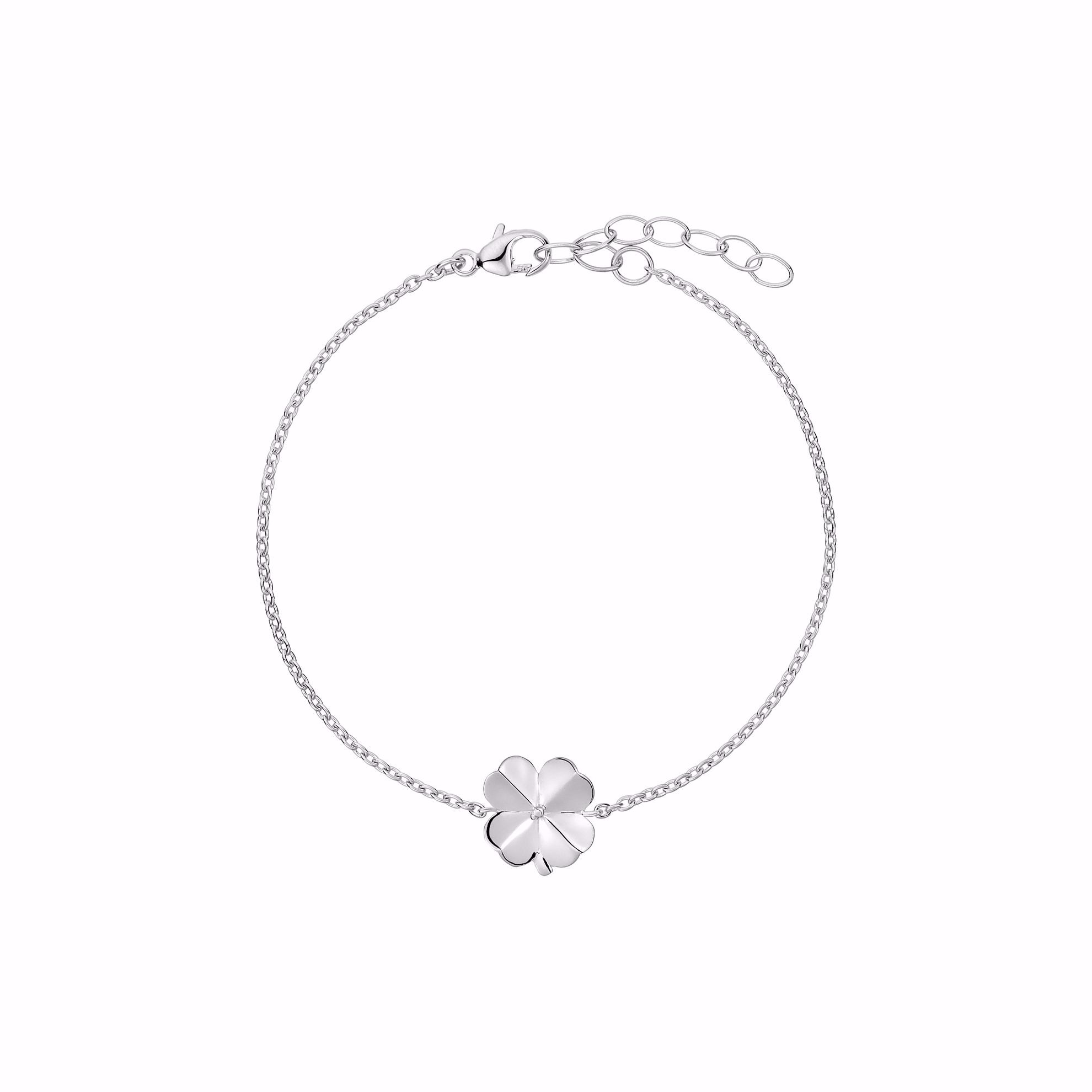 Rhodineret firkløver armbånd i 925 sterling sølv. 16+3 cm.
