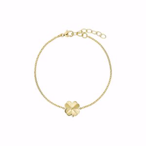 Forgyldt armbånd med firkløver i hjerteform. 16+3 cm.