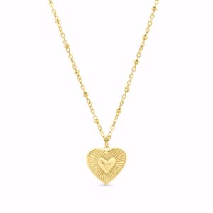 Halskæde i guldfarvet rustfrit stål med hjertevedhæng.