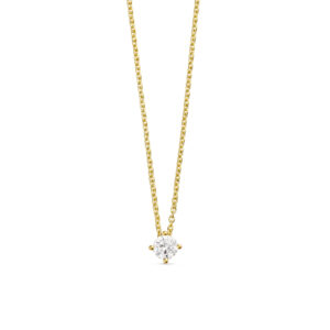 Forgyldt halskæde i 925 sterling sølv med klar zirkonia i 4‑grabs fatning.