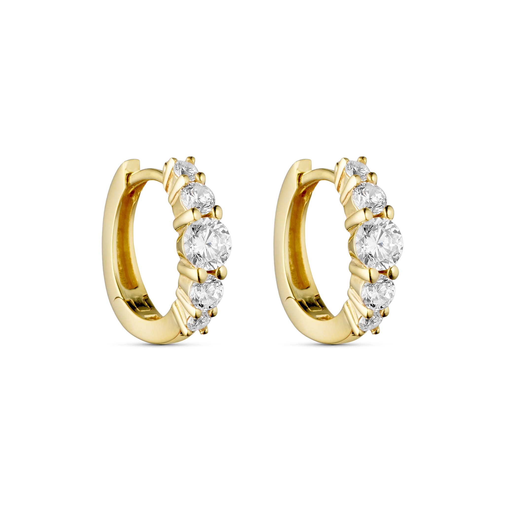 Forgyldte creoler i 925 sterling sølv med klare zirkonia.