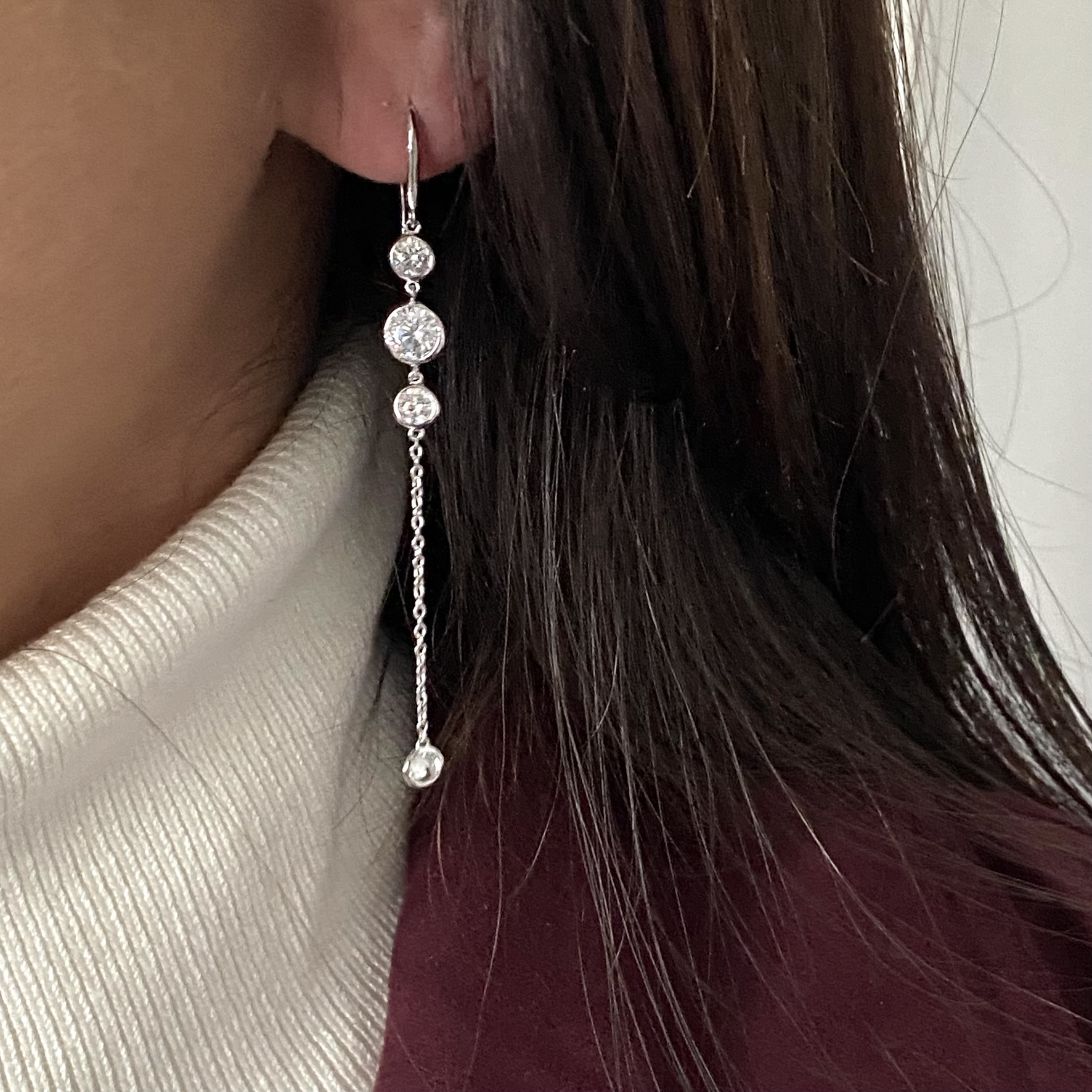 Sølv kæde øreringe med klare zirkonia – Guld & Sølv Design - Billede 2