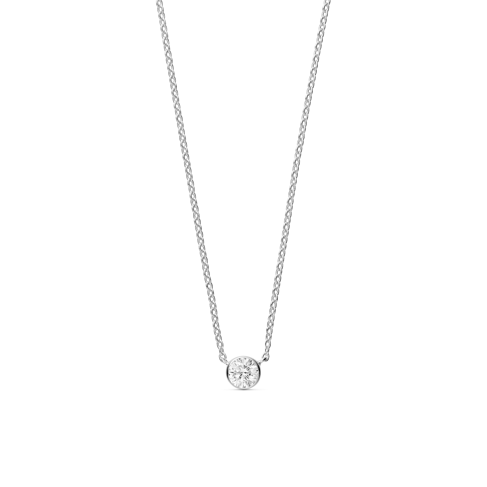 Rhodineret halskæde i 925 sterling sølv med klar zirkonia. 42+3 cm.