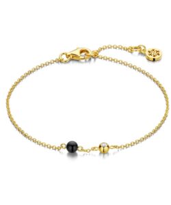 Lucky armbånd i forgyldt 925 sterling sølv med sort zirkonia‑kugle.