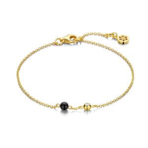 Lucky armbånd i forgyldt 925 sterling sølv med sort zirkonia‑kugle.