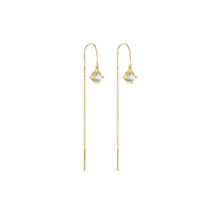 Forgyldte øreringe i 925 sterling sølv med klar zirkonia og kæde fra Guld & Sølv Design.