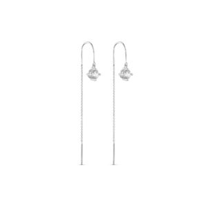 Øreringe i rhodineret 925 sterling sølv med klar zirkonia og kæde fra Guld & Sølv Design.