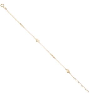 Armbånd i 8 karat guld med hjerter og infinity‑symboler.