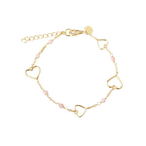 ALMA armbånd i forgyldt 925 sterling sølv med åbne hjerter og rosa perler fra Aqua Dulce.