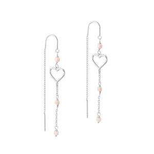 ALMA ørekæder i 925 sterling sølv med hjerte og rosa perle fra Aqua Dulce.