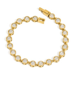 Armbånd i guldfarvet rustfrit stål med klare sten.