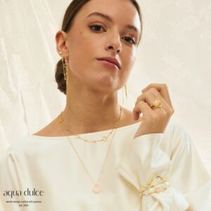 Forgyldt halskæde i 925 sterling sølv med rosa hjerte fra Aqua Dulce.