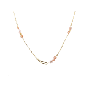 Sunella halskæde i forgyldt 925 sterling sølv med sunstone, ferskvandsperler og zirkonia.