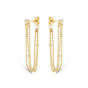 Venus kædeøreringe i forgyldt 925 sterling sølv med ferskvandsperler, 35 mm.