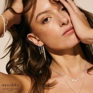 Et par øreringe i 925 sterling sølv med små kugleklaser fra Aqua Dulce.