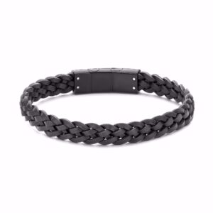 Sort læderarmbånd — råt, enkelt og med sort lås.
