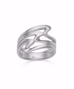 Ring i rhodineret 925 sterling sølv med åbent, bølgende design.