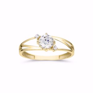 8 kt. guldring med stor og små klare zirkonia fra Guld & Sølv Design