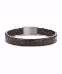 Brunt flettet herre læder armbånd 21 cm fra Frank1967
