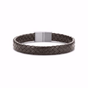 Brunt flettet herre læder armbånd 21 cm fra Frank1967