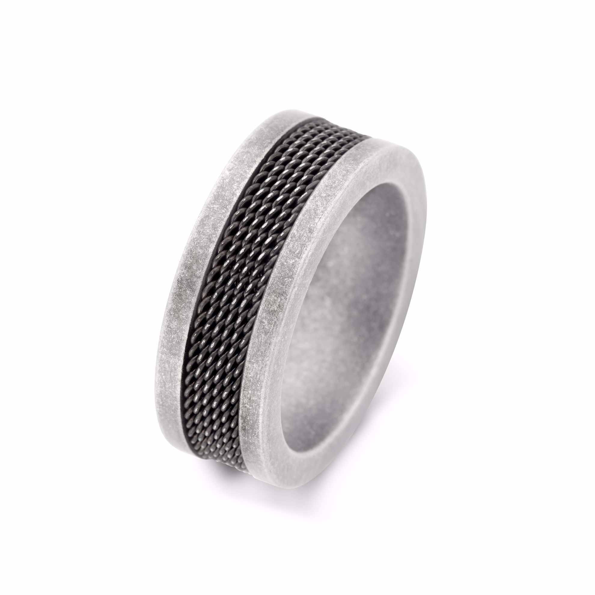 Herre stålring med mørkt mesh design 8 mm fra Frank1967