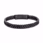 Sort flettet herre læder armbånd med sort stållås fra Frank1967