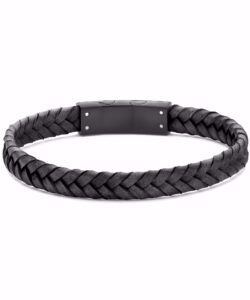 Sort flettet herre læder armbånd med sort stållås fra Frank1967