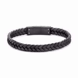 Sort flettet herre læder armbånd med sort stållås fra Frank1967