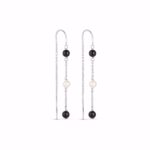 Zita kæde øreringe i rhodineret 925 sterling sølv med sort onyx og hvid perle fra Seville Jewelry