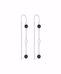 Zita kæde øreringe i rhodineret 925 sterling sølv med sort onyx og hvid perle fra Seville Jewelry