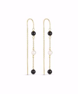 Zita kæde øreringe i forgyldt 925 sterling sølv med sort onyx og hvid perle fra Seville Jewelry
