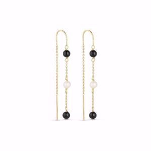 Zita kæde øreringe i forgyldt 925 sterling sølv med sort onyx og hvid perle fra Seville Jewelry