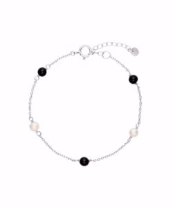Zita armbånd i 925 sterling sølv med sort onyx og ferskvandsperler fra Seville Jewelry