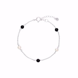 Zita armbånd i 925 sterling sølv med sort onyx og ferskvandsperler fra Seville Jewelry
