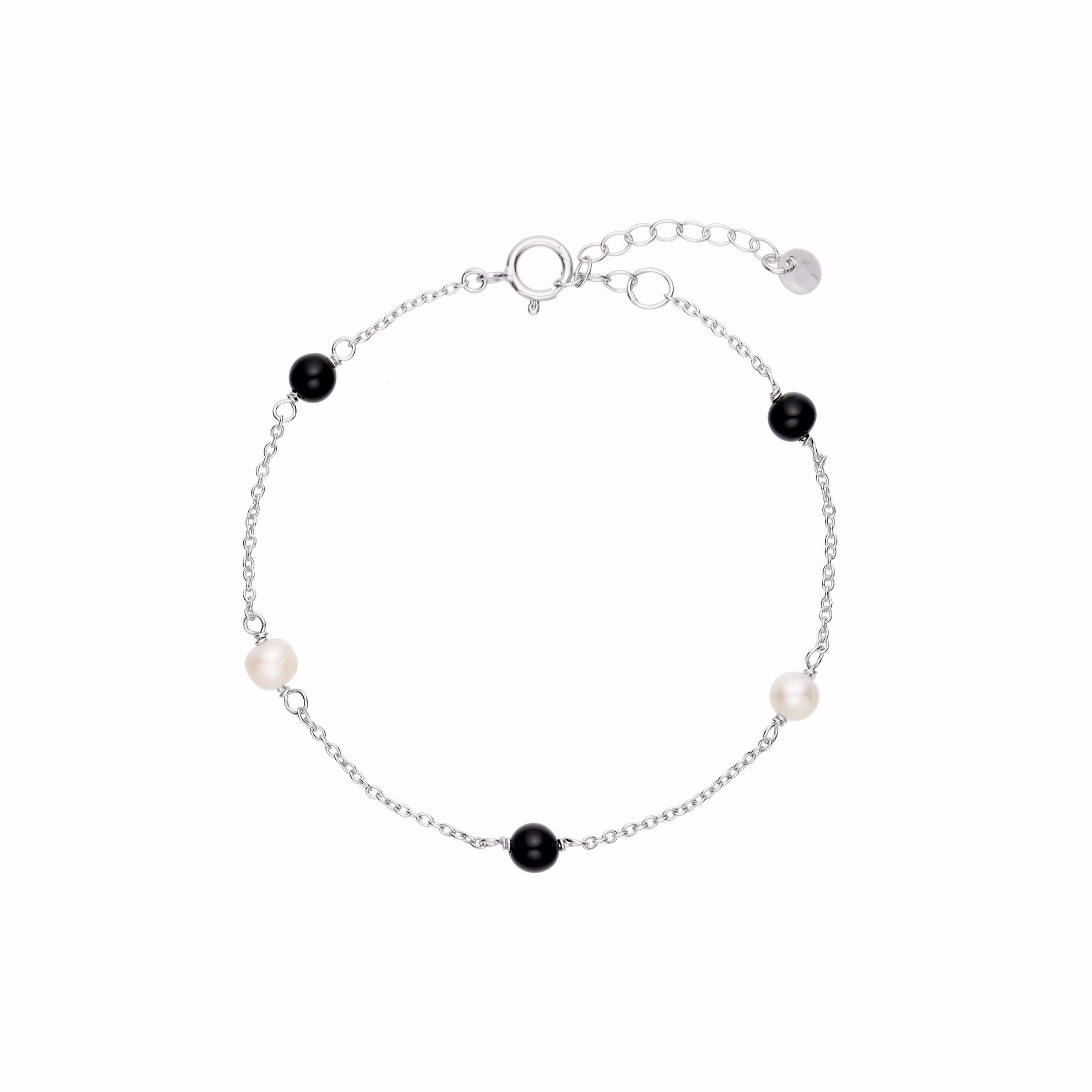 Zita armbånd i 925 sterling sølv med sort onyx og ferskvandsperler fra Seville Jewelry