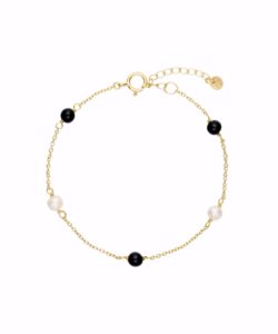 Zita armbånd i forgyldt 925 sterling sølv med sort onyx og ferskvandsperler fra Seville Jewelry